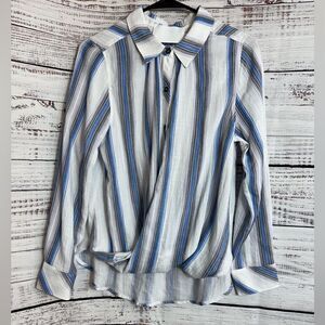 Vacate the Label Top Womens size Small Striped Blouse Faux Wrap Button up Shirt